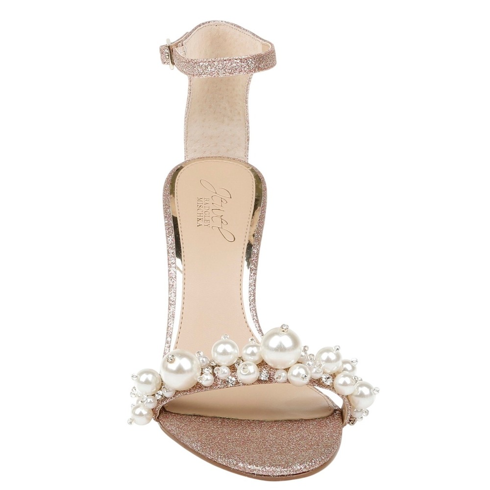 Jewel Badgley Mischka Lassie Rose Gold Glitter Pearl Stiletto Heels Size 9 - Picture 10 of 16
